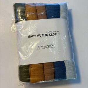 Baby Muslin Cloths 5 Pk 100% Cotton Muslin 23.5"x23.5" Woodland Palette Burp Rag